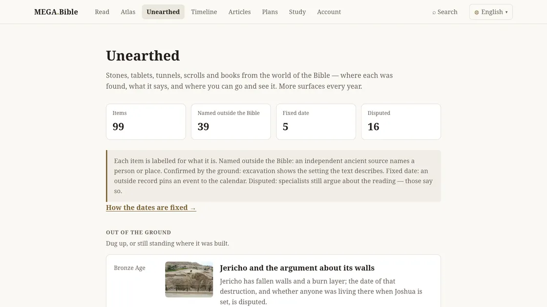 Unearthed on MEGA.Bible: finds from the world of the Bible