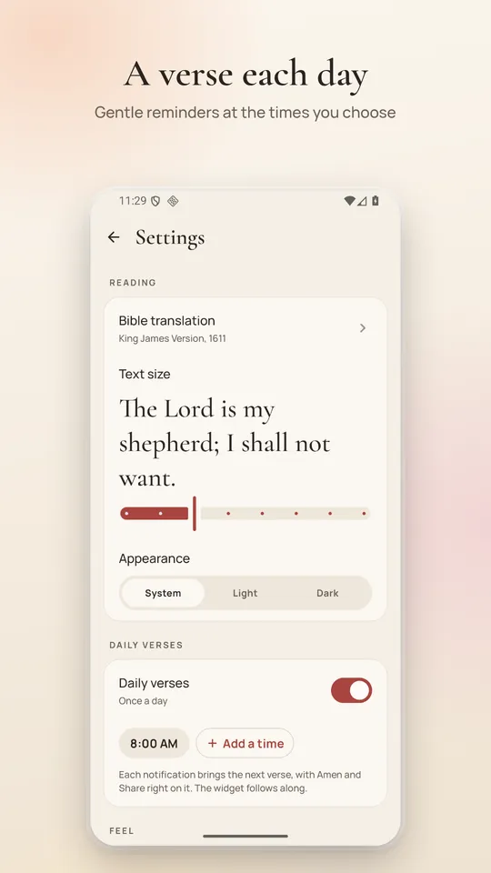 A verse each day: gentle reminders at the times you choose