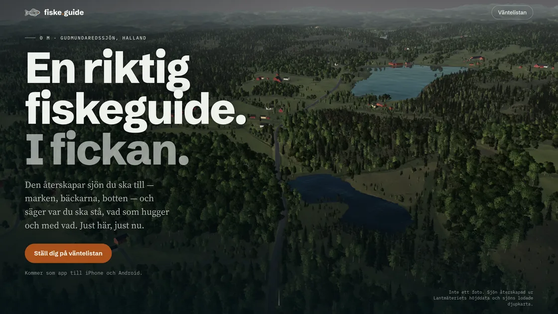Fiske.Guide: a real fishing guide in your pocket, over a lake rebuilt with the forest and the farms around it